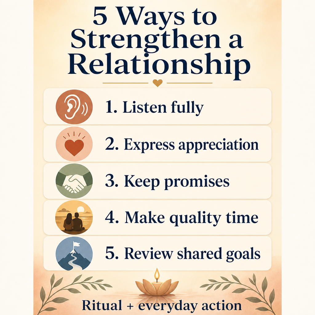 Infographic with five practical ways to strengthen a relationship