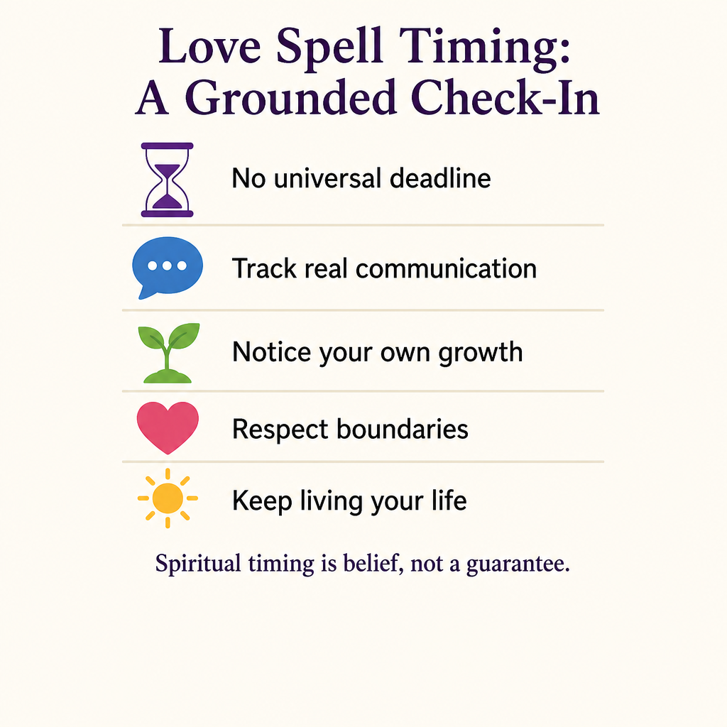 Love Spell Timing: A Grounded Check-In infographic
