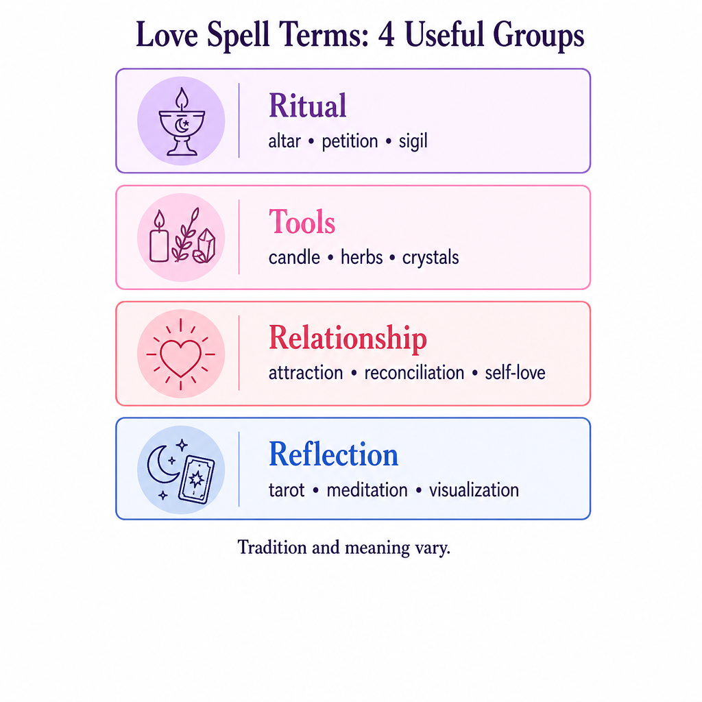 Love Spell Terms: 4 Useful Groups infographic