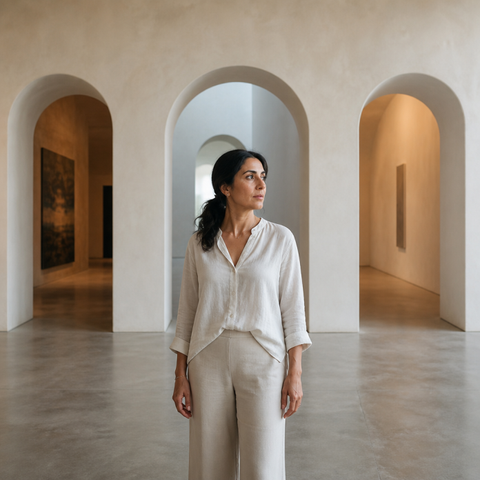 Most Powerful Love Spell — Featured Image Woman choosing a direction in a minimalist gallery corridor