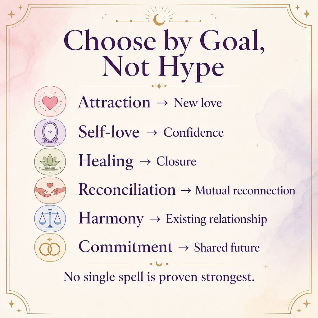 Infographic matching love spell types to intentions