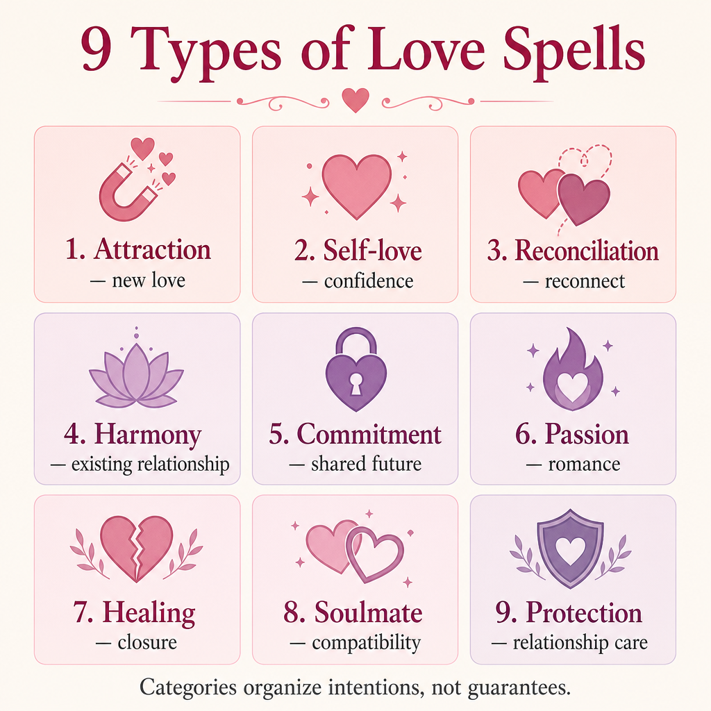 Nine types of love spells infographic